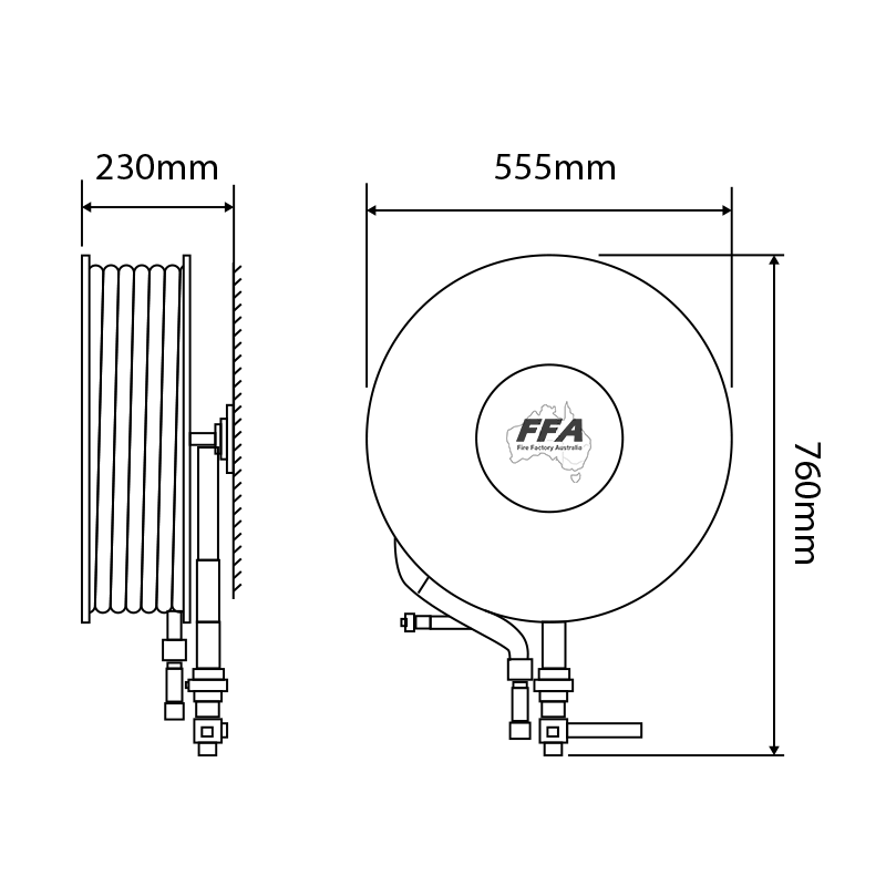 FHR36SS – Stainless Steel Fire Hose Reel Hose 19mm x 36m (Complete) (555mm x 230mm x 760mm) - Image 2