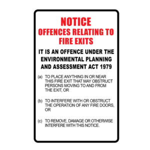 Notice Offences Relating to Fire Exits - No Penalty Act 1979 220mm x 320mm