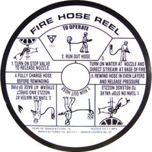 Fire Hose Reel Instruction Label 18cm (Dia)