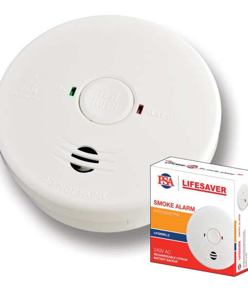 PSA Smoke Alarm Photoelectric 240V (Hush & Test) with Rechargeable Lithium Battery