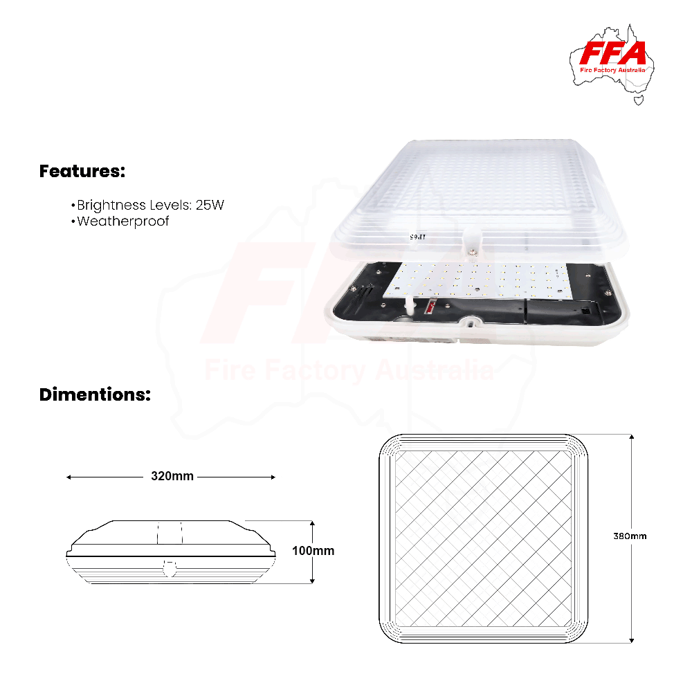 FFA-SWP25W – 25W LED Square Weatherproof EM Light with Sensor - Image 2