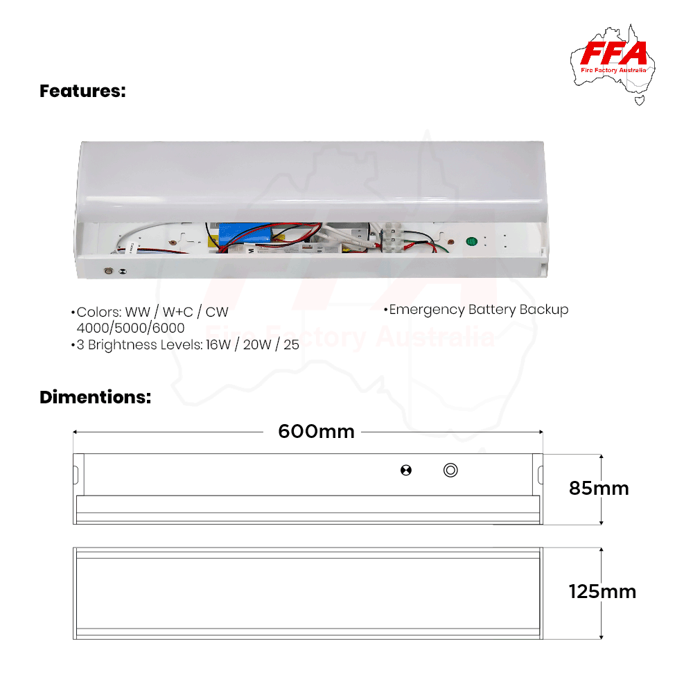 FFA-SALED25-2F – Smart Adjustable LED 2 Foot Twin Emergency Batten - Image 2